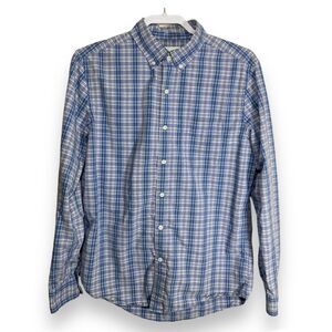 American Eagle Shirt Mens Medium Blue Lavender Plaid Button Down Long Sleeve